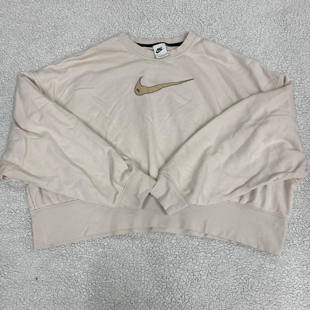 Nike Cropped Sweatshirt Womens Small Cream Tan Swoosh Vintage Y2K Athleisure